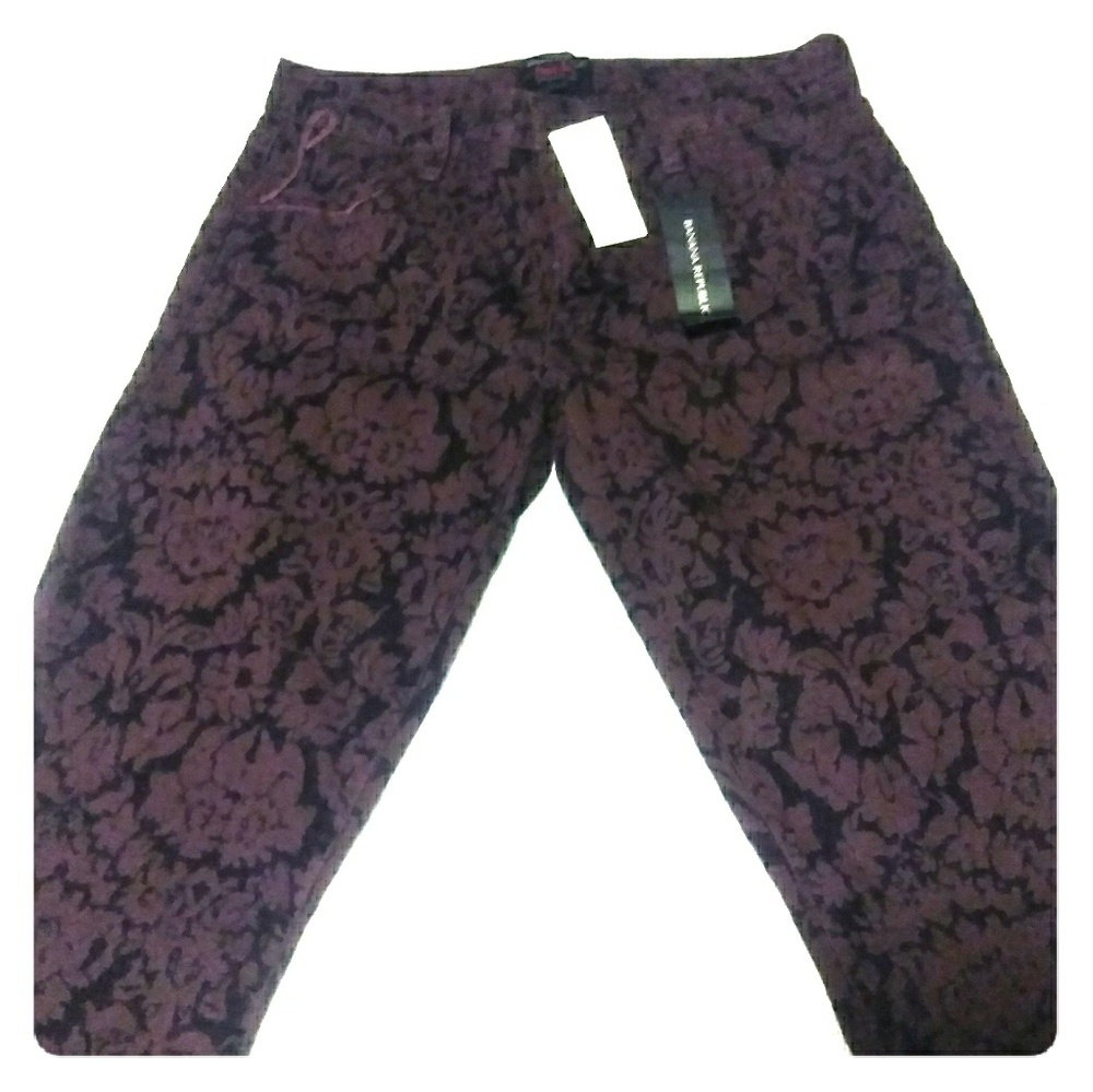 Banana Republic, Purple, Flowered, Velvet Skinnies